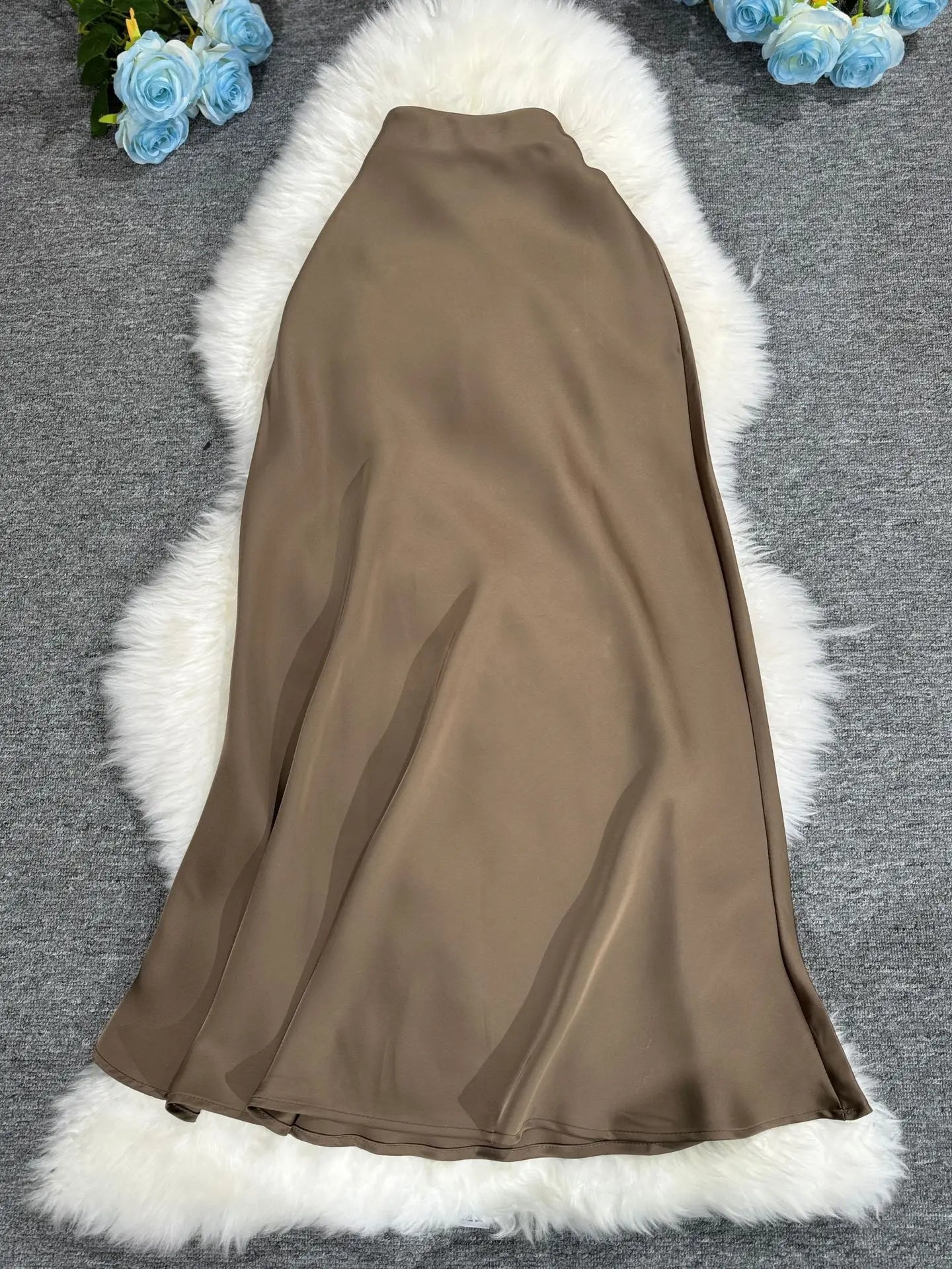 New In 2025 Women Spring Autumn Luxury Satin Long Skirts Female Elegant Office Lady High Waist Solid Color Faldas