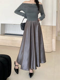 AOSSVIAO Satin Half-Body Skirt Female 2026 Spring New Korean Fashion Temperament Elegant Solid Casual A-line Skirts