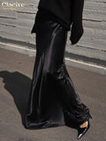 Clacive Fashion Loose Black Satin Women's Skirt 2025 Casual High Waist Maxi Skrit Elegant Classic Solid Skirt Female Clothing