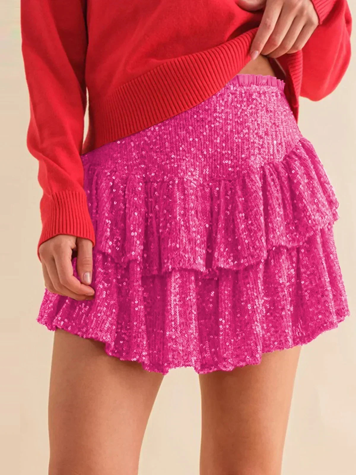 2026 Bling Sequined Sexy Mini Skirts for Women African Party Evening Pleated Skirts Spring Summer High Waist Solid A-LINE Skirt