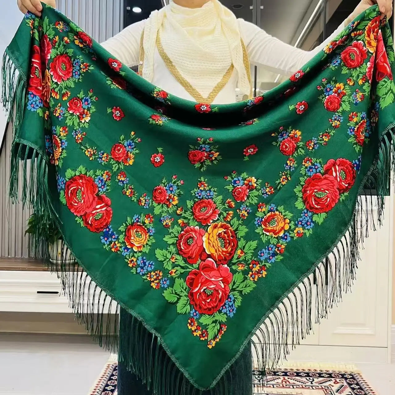 Russian Scarf for Women Square Handkerchief Floral Colorful Cotton Ethnic Girl's Head Wrap Lucky Party Daily Babushka Scarves