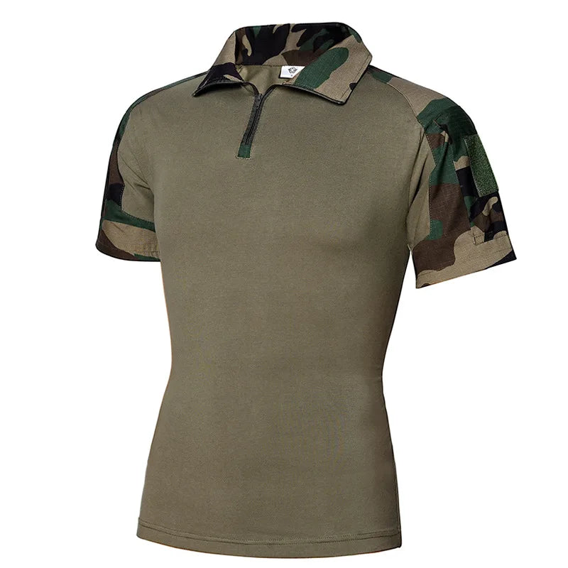 Camo Tactical Shirt Short Sleeve Quick Dry Combat T-Shirt Men's Camouflage Military Army T Shirt Outdoor Hunting Hiking Shirts