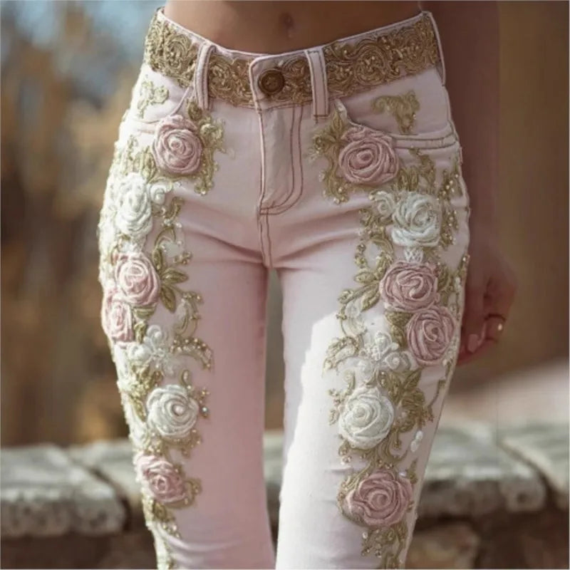 Fashion Floral Print Pants For Women Boho Holiday High Waist Long Pants Lady Casual Streetwear Clubwear Women's Clothing Spring
