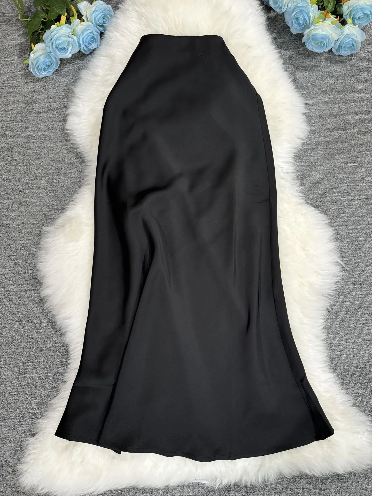 New In 2025 Women Spring Autumn Luxury Satin Long Skirts Female Elegant Office Lady High Waist Solid Color Faldas