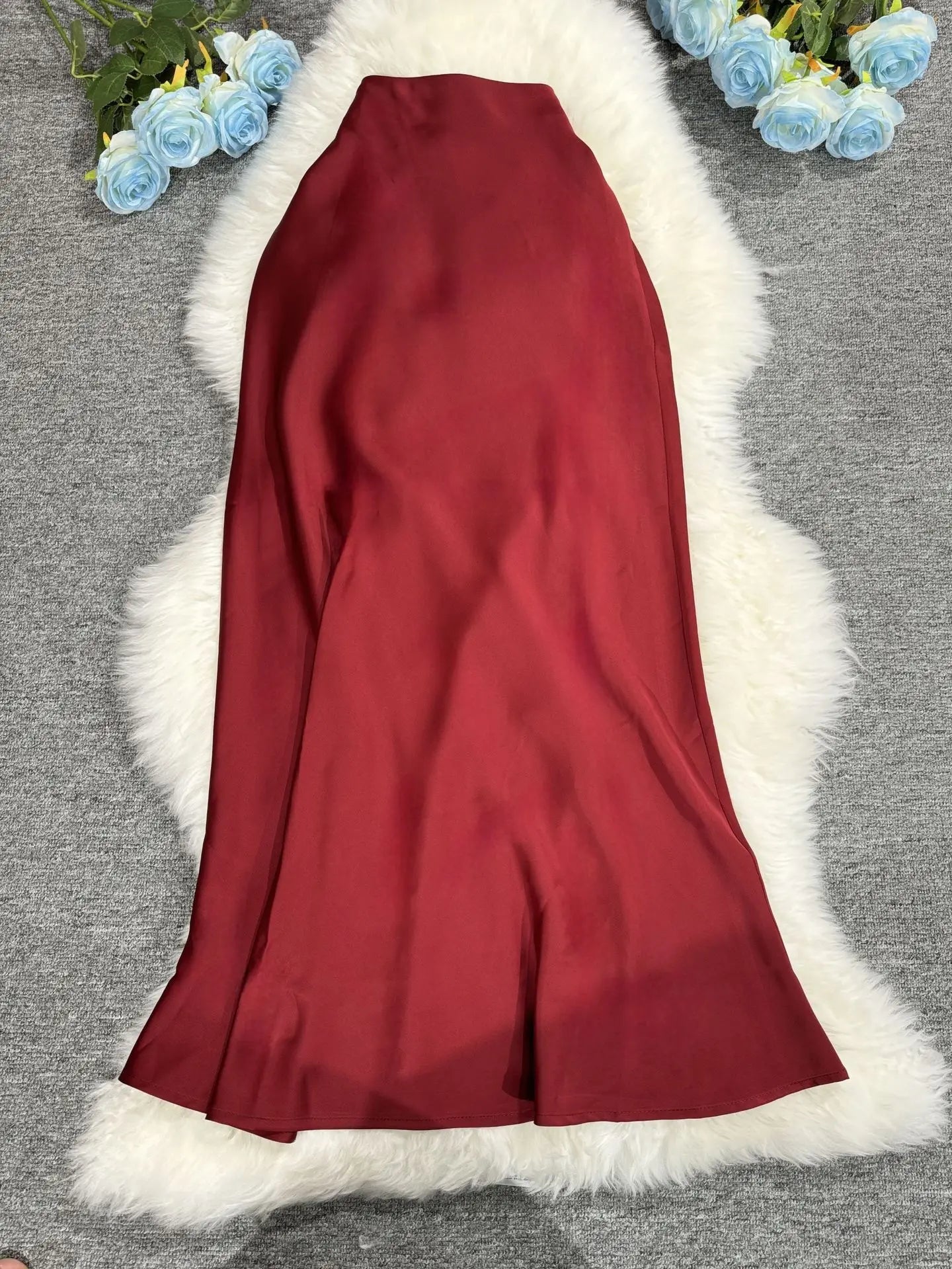 New In 2025 Women Spring Autumn Luxury Satin Long Skirts Female Elegant Office Lady High Waist Solid Color Faldas