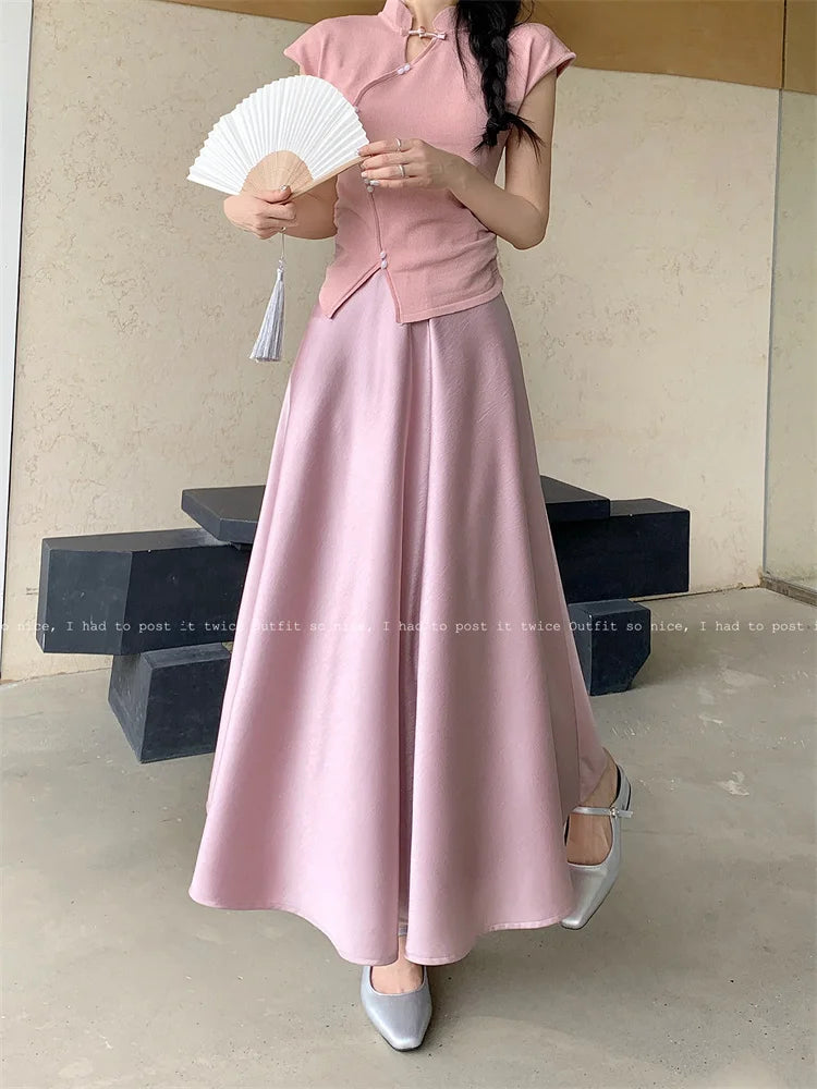AOSSVIAO Satin Half-Body Skirt Female 2026 Spring New Korean Fashion Temperament Elegant Solid Casual A-line Skirts