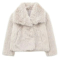HH Women Fashion Faux Fur Jacket Vintage Turn-Down Collar Long Sleeve Coat Autumn Winter Woman Elegant Streetwear