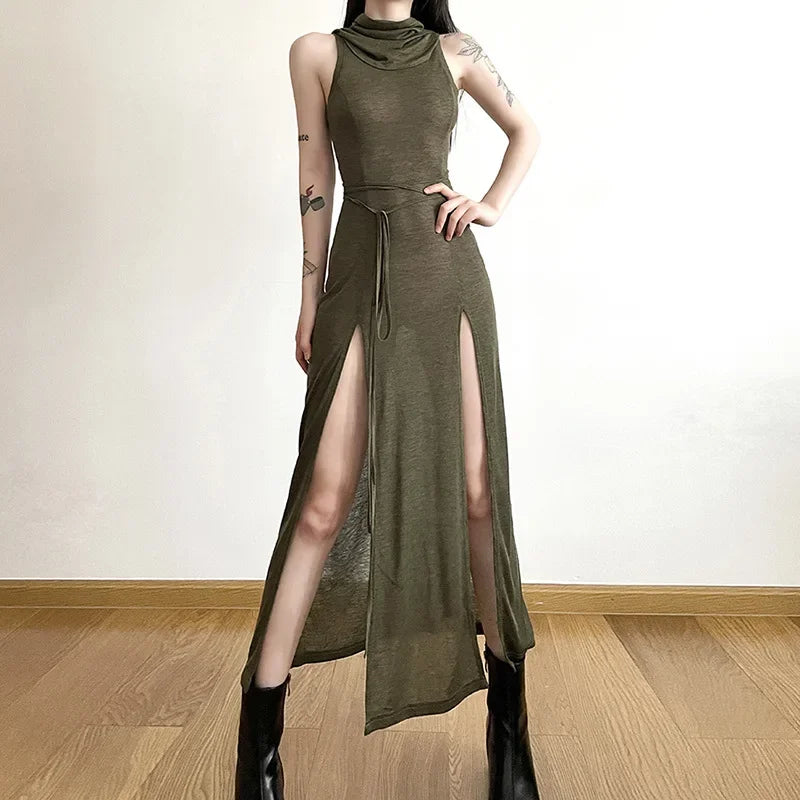 2023 Summer Fashion Trend Women's Clothing New Hooded Loose Hem Slit Personalized Dress Party Dress Club Clothing