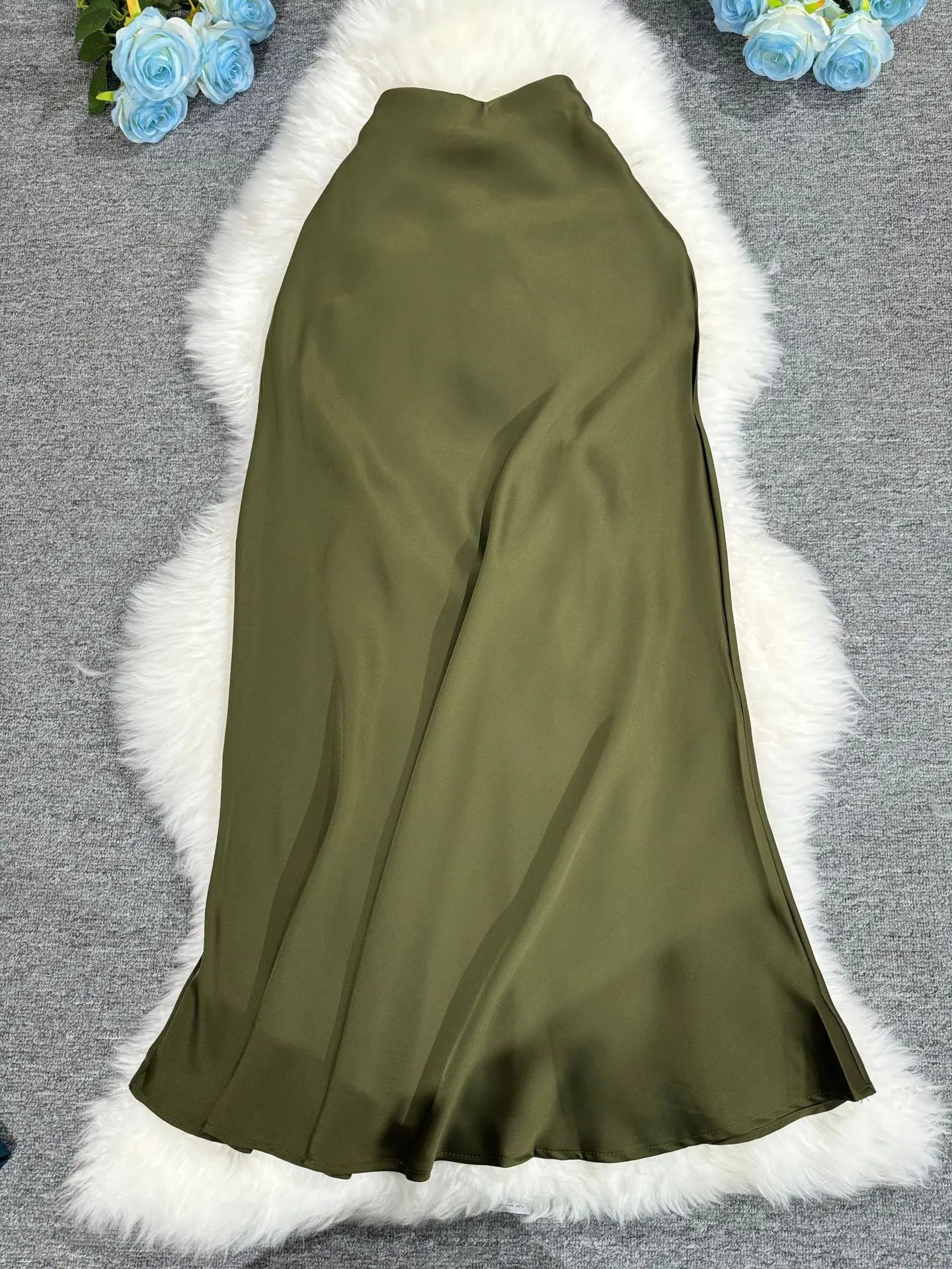 New In 2025 Women Spring Autumn Luxury Satin Long Skirts Female Elegant Office Lady High Waist Solid Color Faldas