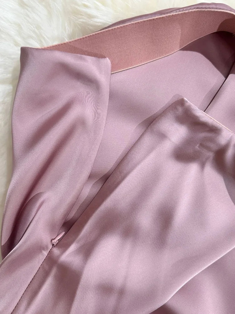New In 2025 Women Spring Autumn Luxury Satin Long Skirts Female Elegant Office Lady High Waist Solid Color Faldas