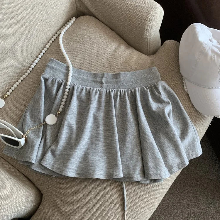 Summer Women Sports A Line Skirts for Women Summer High Waist Drawstring Solid Mini Skirts Female Sweet All Match Ballet Skirts