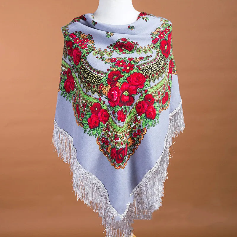 Russian Scarf for Women Square Handkerchief Floral Colorful Cotton Ethnic Girl's Head Wrap Lucky Party Daily Babushka Scarves