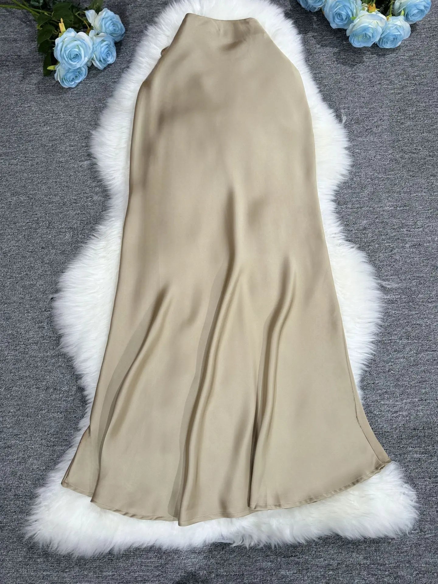 New In 2025 Women Spring Autumn Luxury Satin Long Skirts Female Elegant Office Lady High Waist Solid Color Faldas