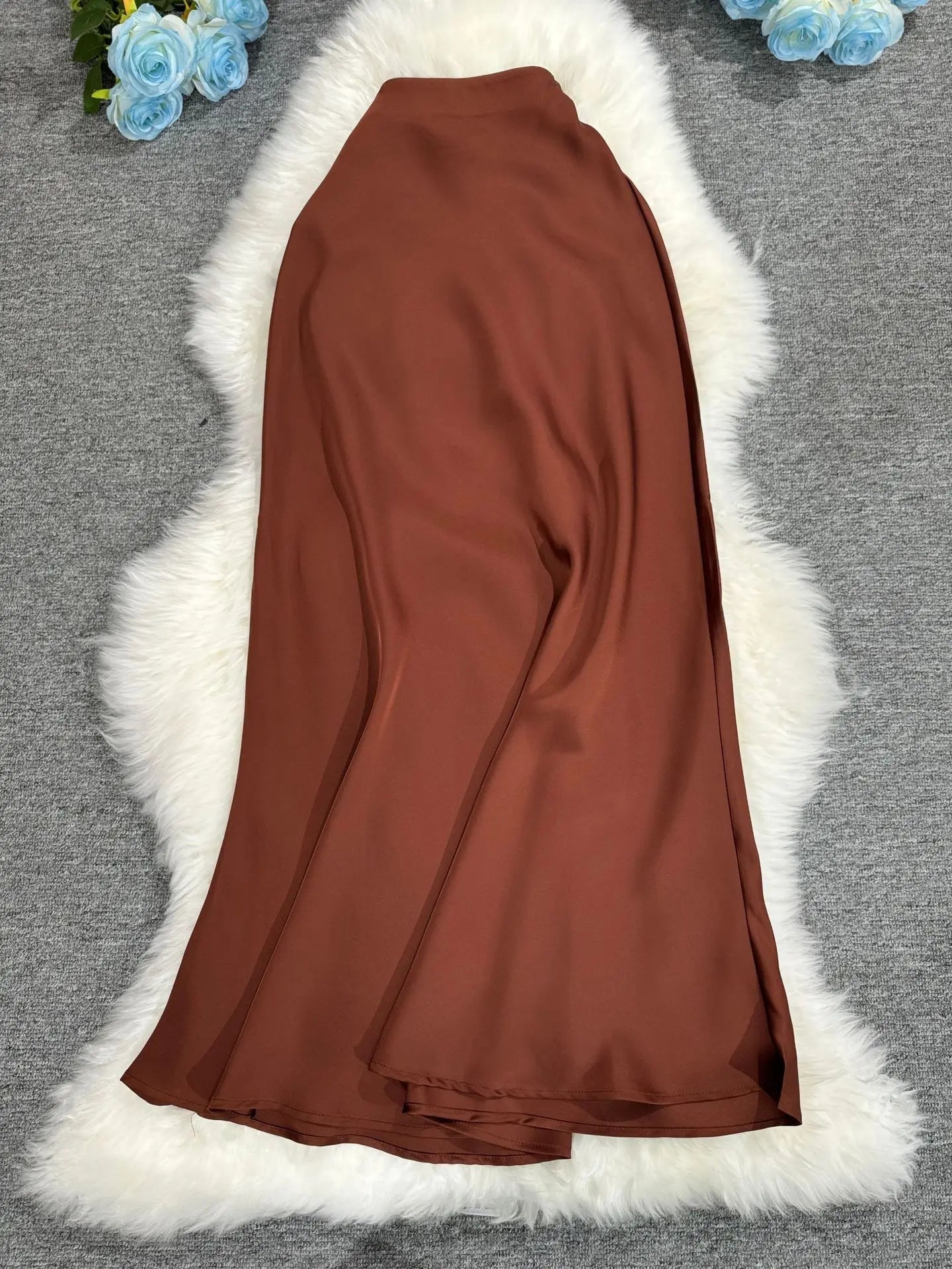 New In 2025 Women Spring Autumn Luxury Satin Long Skirts Female Elegant Office Lady High Waist Solid Color Faldas