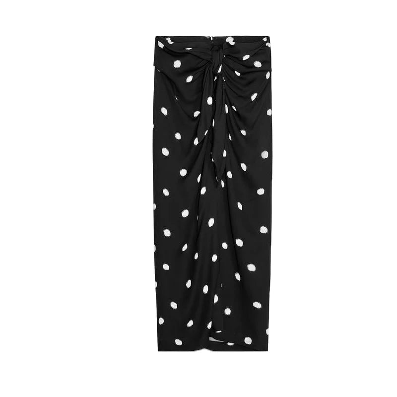 Summer Women's Midi Skirt Wrap Scarf Sle Asymmetric Hem Polka Dot Print High Waist A-Line Skirt Loose Fit Commute Sle