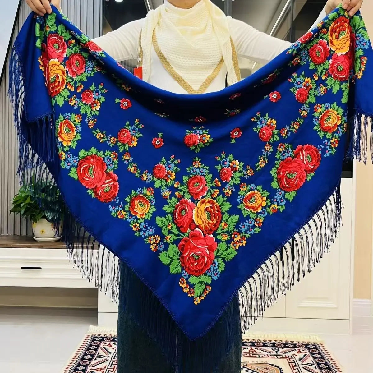 Russian Scarf for Women Square Handkerchief Floral Colorful Cotton Ethnic Girl's Head Wrap Lucky Party Daily Babushka Scarves