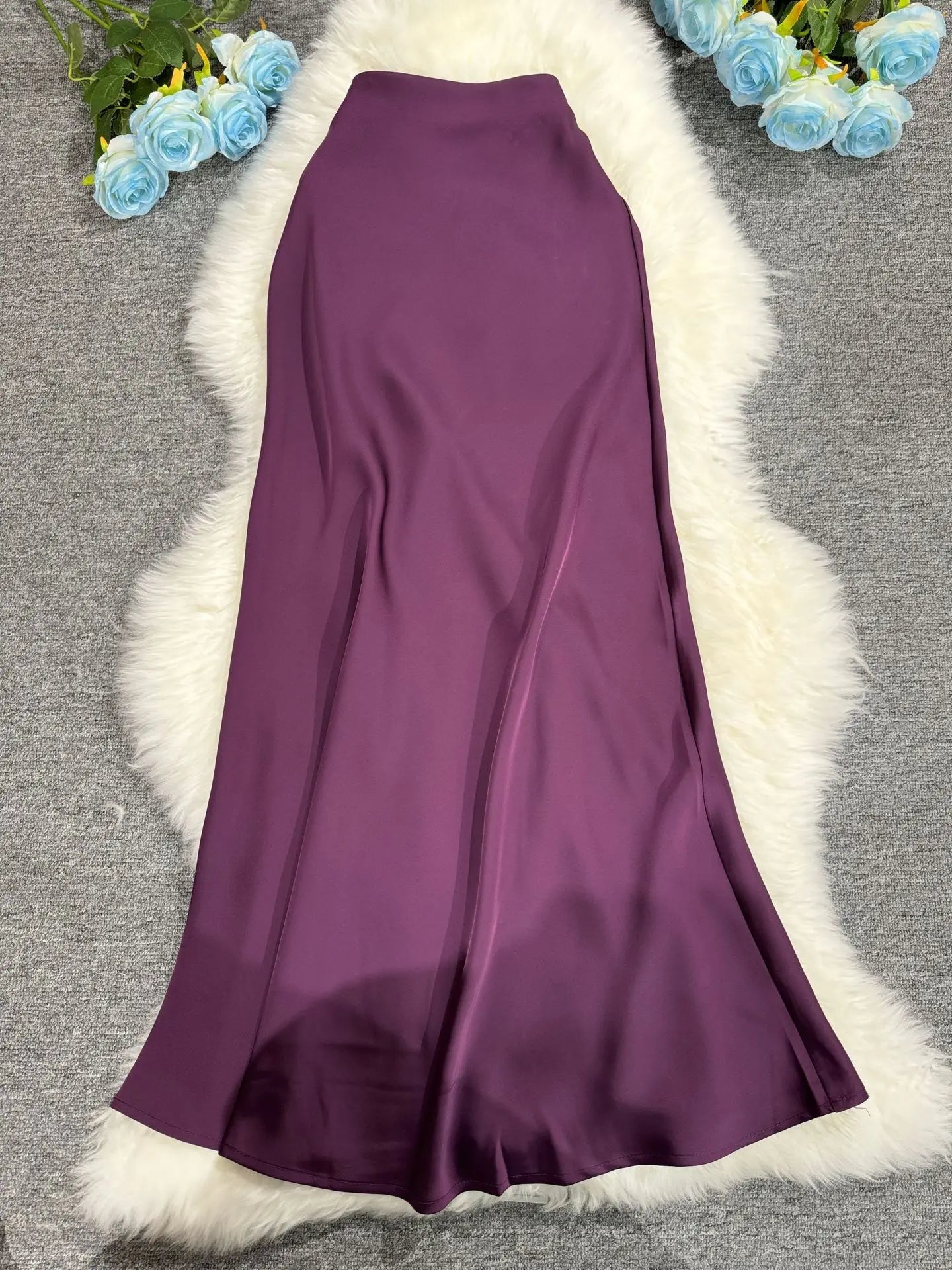 New In 2025 Women Spring Autumn Luxury Satin Long Skirts Female Elegant Office Lady High Waist Solid Color Faldas
