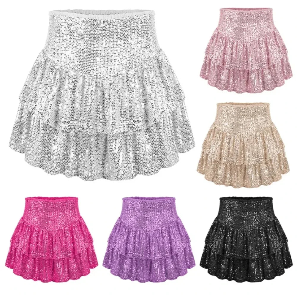 2026 Bling Sequined Sexy Mini Skirts for Women African Party Evening Pleated Skirts Spring Summer High Waist Solid A-LINE Skirt