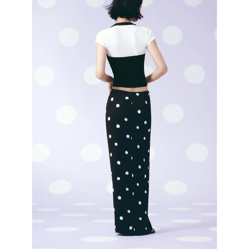 Summer Women's Midi Skirt Wrap Scarf Sle Asymmetric Hem Polka Dot Print High Waist A-Line Skirt Loose Fit Commute Sle