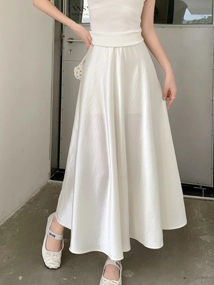 AOSSVIAO Satin Half-Body Skirt Female 2026 Spring New Korean Fashion Temperament Elegant Solid Casual A-line Skirts