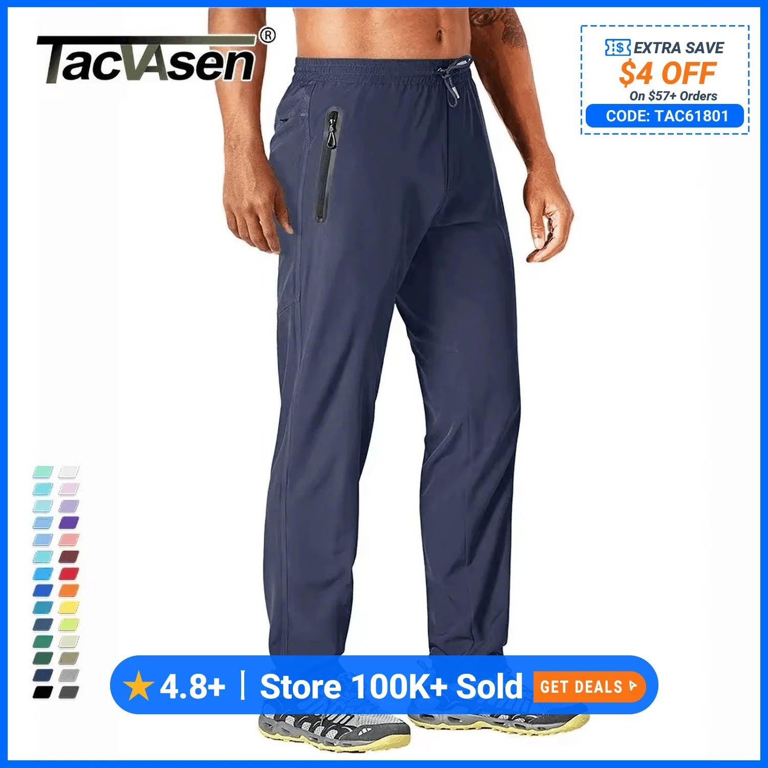 TACVASEN Outdoor Pants Men Quick Dry Straight Running Hiking Pants Elastic Lightweight Yoga Fitness Exercise Sweatpants Joggers