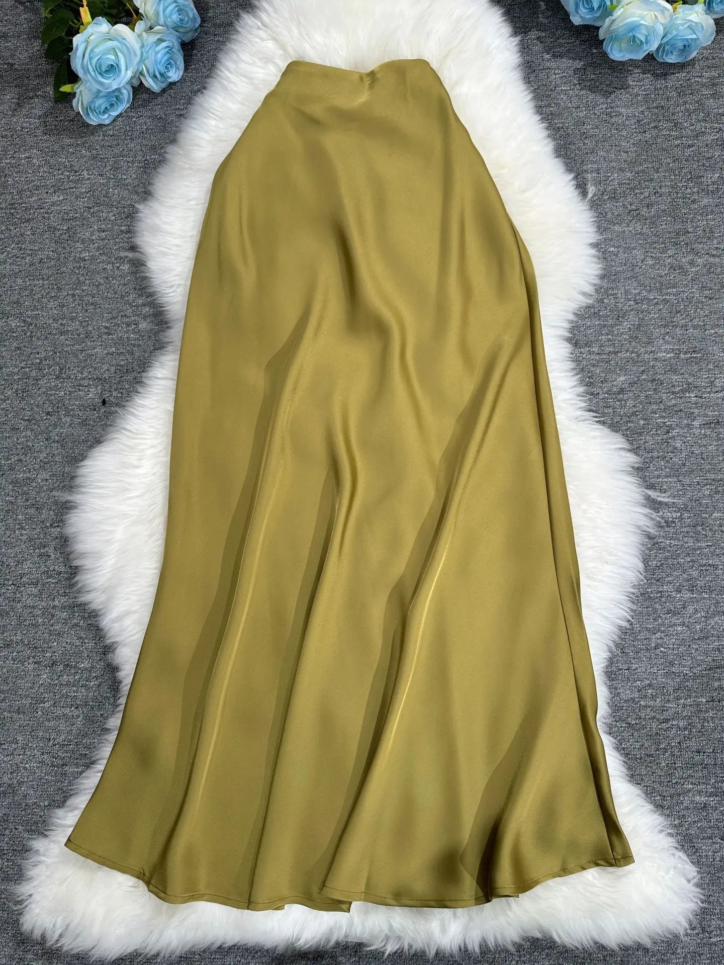 New In 2025 Women Spring Autumn Luxury Satin Long Skirts Female Elegant Office Lady High Waist Solid Color Faldas