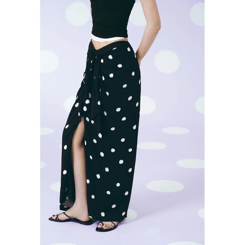 Summer Women's Midi Skirt Wrap Scarf Sle Asymmetric Hem Polka Dot Print High Waist A-Line Skirt Loose Fit Commute Sle