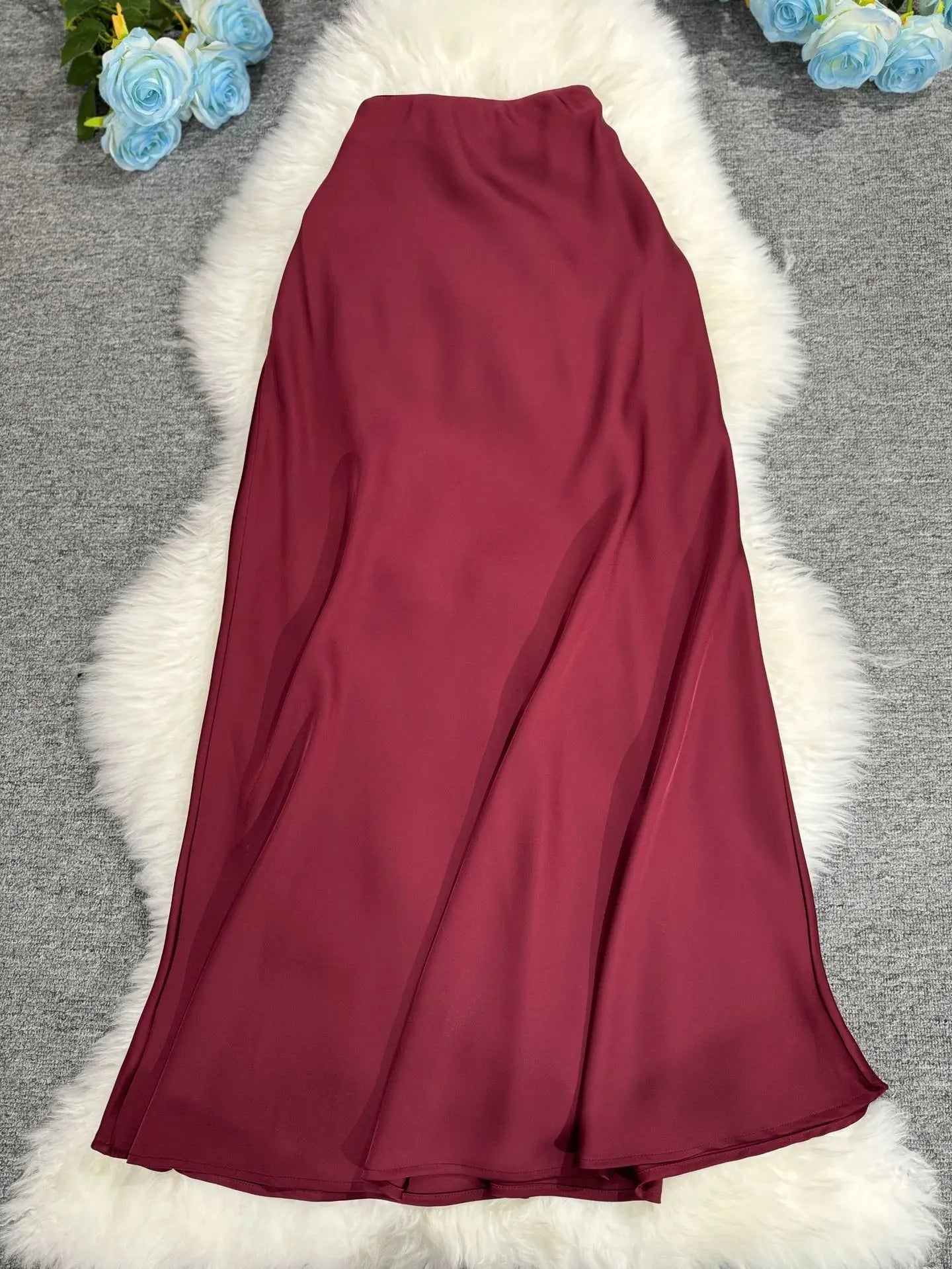 New In 2025 Women Spring Autumn Luxury Satin Long Skirts Female Elegant Office Lady High Waist Solid Color Faldas