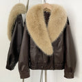 Fashion Removed Faux Fur Collar Causal Coat Faux Leather Jacket Grow Leather Jacket Women Loose Outwear Women's Bomber Jacket