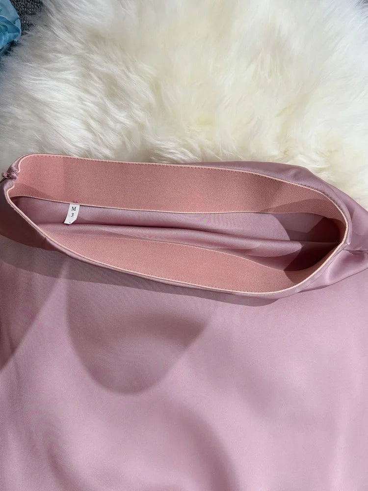 New In 2025 Women Spring Autumn Luxury Satin Long Skirts Female Elegant Office Lady High Waist Solid Color Faldas