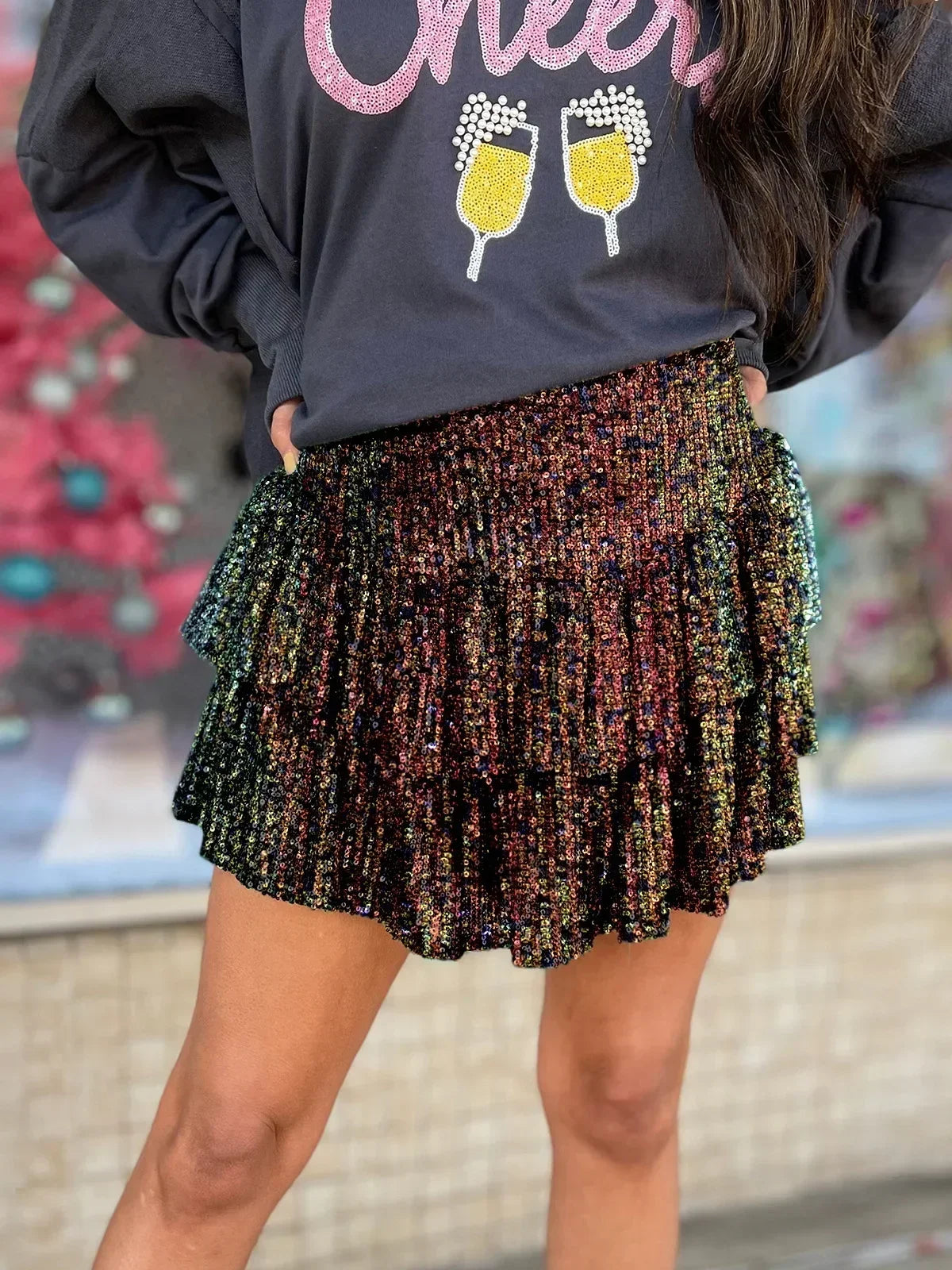 2026 Bling Sequined Sexy Mini Skirts for Women African Party Evening Pleated Skirts Spring Summer High Waist Solid A-LINE Skirt