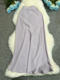 New In 2025 Women Spring Autumn Luxury Satin Long Skirts Female Elegant Office Lady High Waist Solid Color Faldas