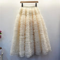 YEAE Summer New Sweet Girl Puffy Cake Skirt Women's Heavy Layer Mesh Design High Waist Kawaii Party A Line Mid-length Skirts
