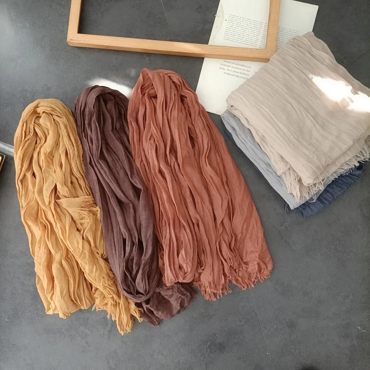 Scarf Women's Literary Texture Folds Long and Thin Rough Edge Simple and Versatile Korean Version Spring Autumn and Winter Shawl