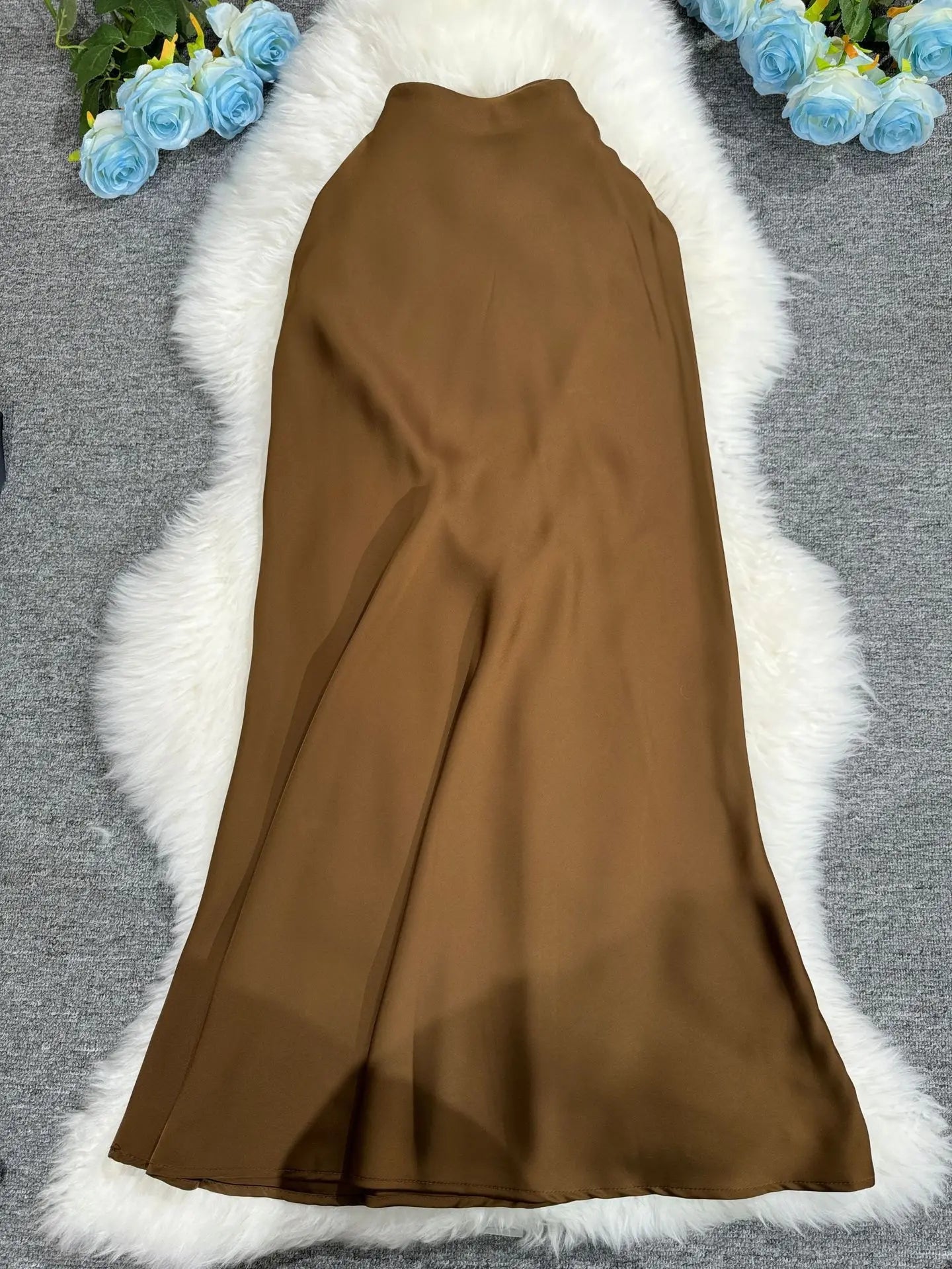 New In 2025 Women Spring Autumn Luxury Satin Long Skirts Female Elegant Office Lady High Waist Solid Color Faldas